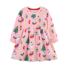 Kids Girl's Christmas Tree Print Long Sleeve Dress GASD-1544