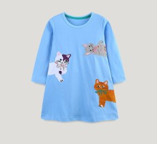 Kids Girl's Cat Applique Embroidery Casual Dress GASD-1527