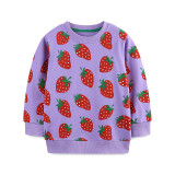 Kids Girl's Strawberry Print Crew Neck Sweatshirt GASD-8210