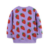 Kids Girl's Strawberry Print Crew Neck Sweatshirt GASD-8210