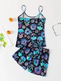 Halloween Skull Print Camisole Top Loungewear Set GXMB-TL9904_CL