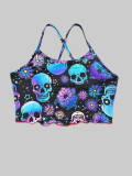 Halloween Skull Print Loungewear Sling Short Set GXMB-TL9907_CL