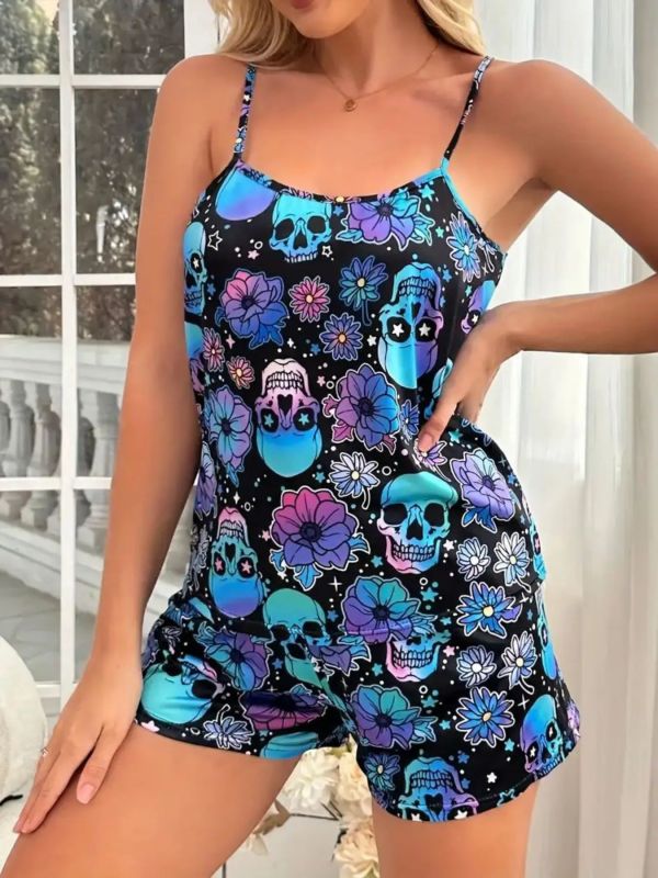 Halloween Skull Print Camisole Top Loungewear Set GXMB-TL9904_CL