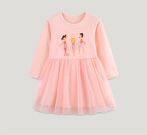 Kids Girl Round Neck Mesh Long Sleeve Princess Dress GASD-1551