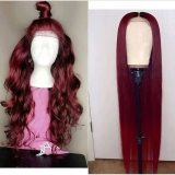 Youmi Human Virgin Hair Pre Plucked 99J 13x4 Tranaparent Lace Front Wig And Burgundy Lace Wig For Black Woman Free Shipping (YM0027)