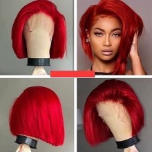 Youmi Human Virgin Hair Pre Plucked 13x4 Tranaparent Lace Front Wig And Full Lace Wig And Red Bob Lace Wig For Black Woman Free Shipping (YM0028)