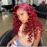 Youmi Human Virgin Hair Pre Plucked 13x4 Lace Front Wig And Red Wave Lace Wig For Black Woman Free Shipping (YM0038)