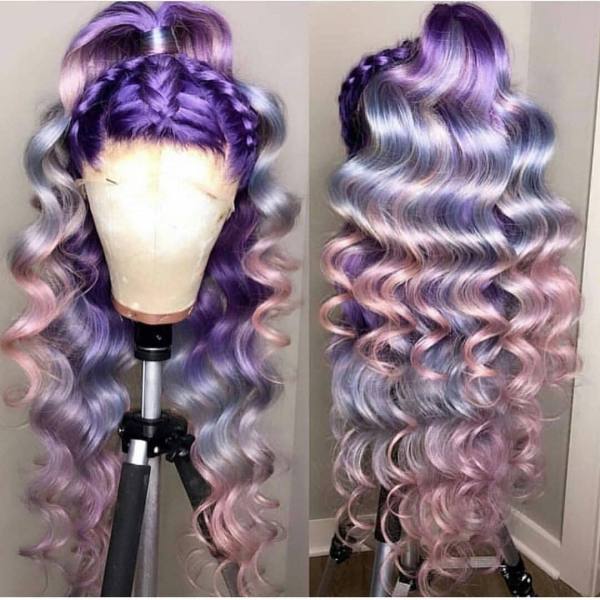 Youmi Human Virgin Hair Ombre Wave Pre Plucked 13x4 Lace Front Wig And Colorful Lace Wig For Black Woman Free Shipping (YM0049)