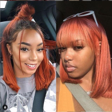 Youmi Human Virgin Hair Pre Plucked 13x4 Tranaparent Lace Front Wig And Full Lace Wig And Orange Bob Lace Wig For Black Woman Free Shipping (YM0068)