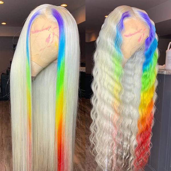 Youmi Human Virgin Hair Pre Plucked 13x4 Lace Front Wig And Rainbow Lace Wig For Black Woman Free Shipping (YM0071)