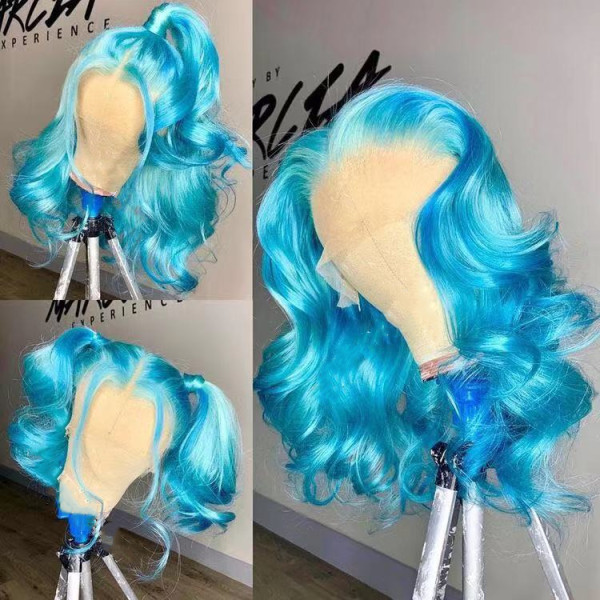 Youmi Human Virgin Hair Pre Plucked Ombre 13x4 Lace Front Wig And Sky Blue Lace Wig For Black Woman Free Shipping (YM0135)