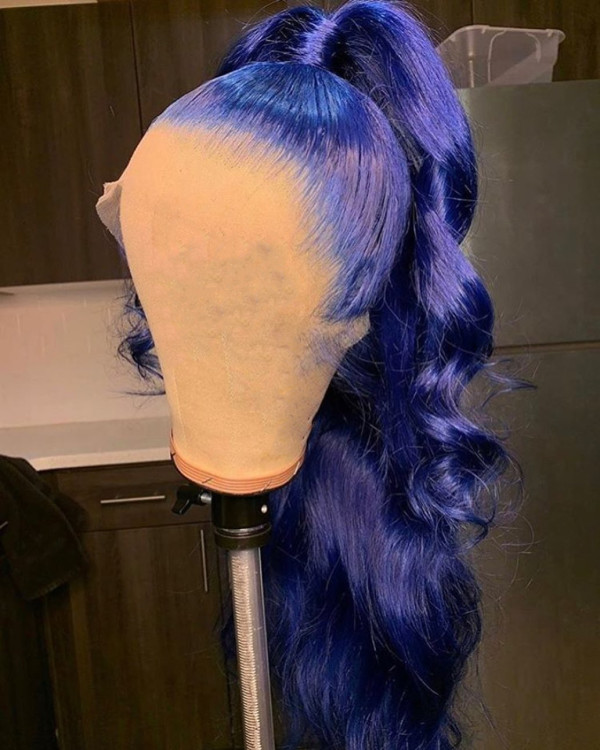Youmi Human Virgin Hair Pre Plucked Ombre 13x4 Lace Front Wig And Blue Wave Lace Wig For Black Woman Free Shipping (YM0104)