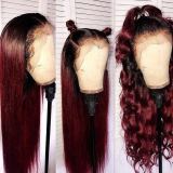 Youmi Human Virgin Hair Pre Plucked 1b/99j Lace Front Wig And 13x4 Tranaparent Lace Wig For Black Woman Free Shipping (YM0147)