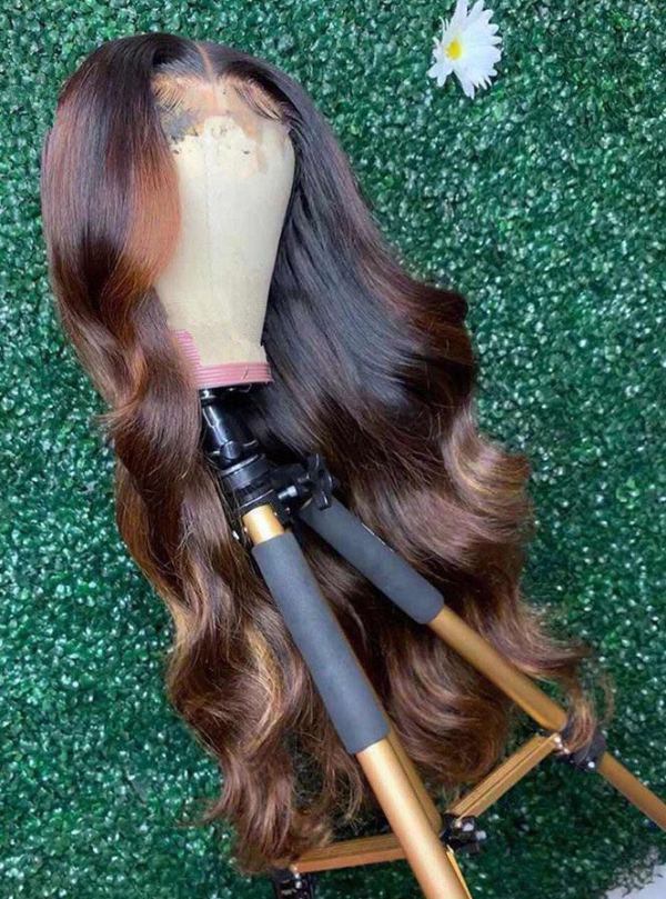 Youmi Human Virgin Hair Pre Plucked 13x4 Tranaparent Lace Front Wig And Ombre Brown Highlights Lace Wig For Black Woman Free Shipping (YM0149)