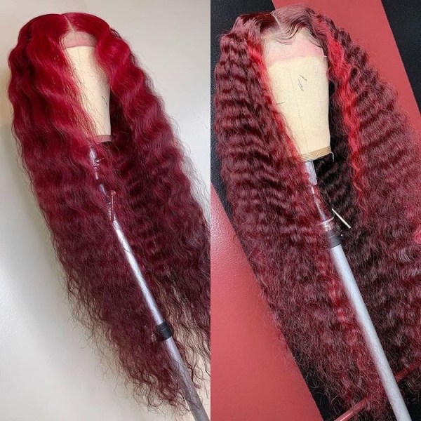 Youmi Human Virgin Hair Pre Plucked 13x4 Tranaparent Lace Front Wig And Ombre Burgundy Lace Wig For Black Woman Free Shipping (YM0189)