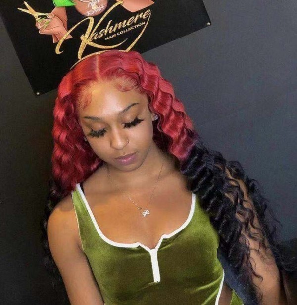 Youmi Human Virgin Hair Pre Plucked 13x4 Tranaparent Lace Front Wig And Ombre Burgundy and Black Lace Wig For Black Woman Free Shipping (YM0197)