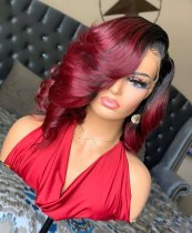 Youmi Human Virgin Hair Pre Plucked 13x4 Tranaparent Lace Front Wig And Full Lace Wig And Ombre Burgundy Wave Lace Wig For Black Woman Free Shipping (YM0202)