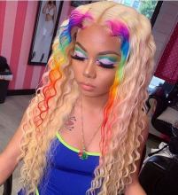 Youmi Human Virgin Hair Pre Plucked Ombre 13x4 Lace Front Wig Rainbow Colorful Lace Wig For Black Woman Free Shipping (YM0208)