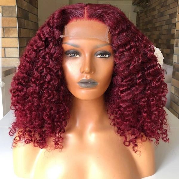 Youmi Human Virgin Hair Pre Plucked Ombre 13x4 Tranaparent Lace Front Wig And Burgundy Curly Lace Wig For Black Woman Free Shipping (YM0225)