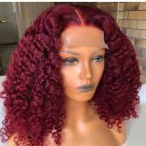 Youmi Human Virgin Hair Pre Plucked Ombre 13x4 Tranaparent Lace Front Wig And Full Lace Wig And Burgundy Curly Lace Wig For Black Woman Free Shipping (YM0225)