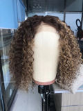 Youmi Human Virgin Hair Pre Plucked Ombre 13x4 Tranaparent Lace Front Wig And Full Lace Wig And Curly Bob Lace Wig For Black Woman Free Shipping (YM0229)