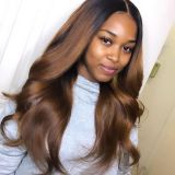 Youmi Human Virgin Hair Pre Plucked Ombre 13x4 Tranaparent Lace Front Wig And Full Lace Wig And Dark Brown Wave Lace Wig For Black Woman Free Shipping (YM0233)