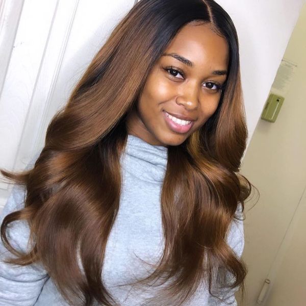 Youmi Human Virgin Hair Pre Plucked Ombre 13x4 Tranaparent Lace Front Wig And Dark Brown Wave Lace Wig For Black Woman Free Shipping (YM0233)