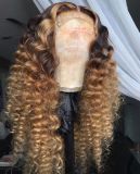 Youmi Human Virgin Hair Pre Plucked Ombre 13x4 Tranaparent Lace Front Wig And Brown Curly Lace Wig For Black Woman Free Shipping (YM0251)