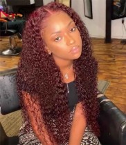 Youmi Human Virgin Hair Pre Plucked Ombre 13x4 Tranaparent Lace Front Wig And Full Lace Wig And Burgundy Curly Lace Wig For Black Woman Free Shipping (YM0264)