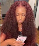 Youmi Human Virgin Hair Pre Plucked Ombre 13x4 Tranaparent Lace Front Wig And Full Lace Wig And Burgundy Curly Lace Wig For Black Woman Free Shipping (YM0264)