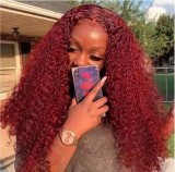 Youmi Human Virgin Hair Pre Plucked Ombre 13x4 Tranaparent Lace Front Wig And Burgundy Curly Lace Wig For Black Woman Free Shipping (YM0264)