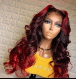 Youmi Human Virgin Hair Pre Plucked 13x4 Tranaparent Lace Front Wig And Ombre Burgundy Wave Lace Wig For Black Woman Free Shipping (YM0252)