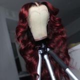 Youmi Human Virgin Hair Pre Plucked 13x4 Tranaparent Lace Front Wig And 99J Burgundy Lace Wig For Black Woman Free Shipping (YM0058)