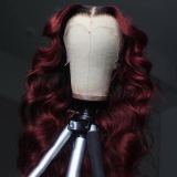 Youmi Human Virgin Hair Pre Plucked 13x4 Tranaparent Lace Front Wig And 99J Burgundy Lace Wig For Black Woman Free Shipping (YM0058)