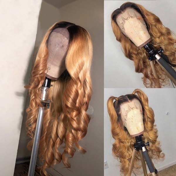 Youmi Human Virgin Hair Pre Plucked Ombre 13x4 Tranaparent Lace Front Wig For Black Woman Free Shipping (YM0261)