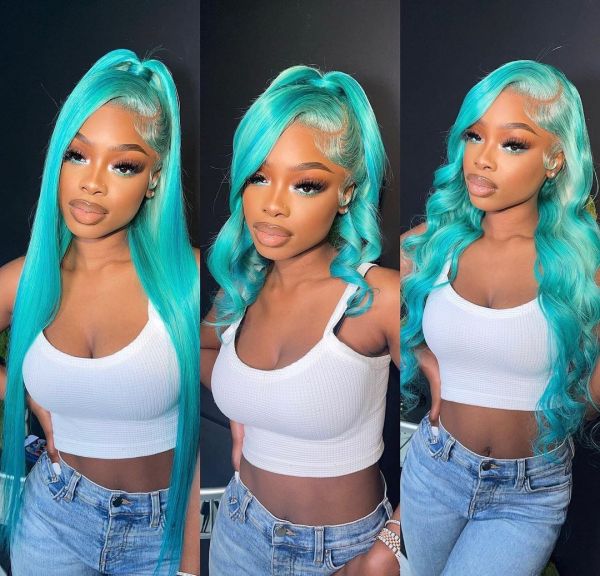 Youmi Human Virgin Hair Pre Plucked Ombre 13x4 Lace Front Wig And The Mint Green Wig For Black Woman Free Shipping (YM0303)
