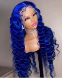 Youmi Human Virgin Hair Pre Plucked Ombre 13x4 Lace Front Wig And Blue Wig For Black Woman Free Shipping (YM0304)
