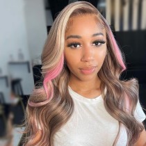 Youmi Human Virgin Hair Pre Plucked Ombre 13x4 Lace Front Wig And Pink Wig For Black Woman Free Shipping (YM0327)