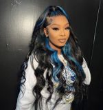 Youmi Human Virgin Hair Pre Plucked Ombre 13x4 Lace Front Wig And Full Lace Wig And Black and Blue Wig For Woman Free Shipping (YM0329)