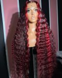 Youmi Human Virgin Hair Pre Plucked 13x4 Tranaparent Lace Front Wig And Full Lace Wig And Ombre Burgundy Lace Wig For Black Woman Free Shipping (YM0189)