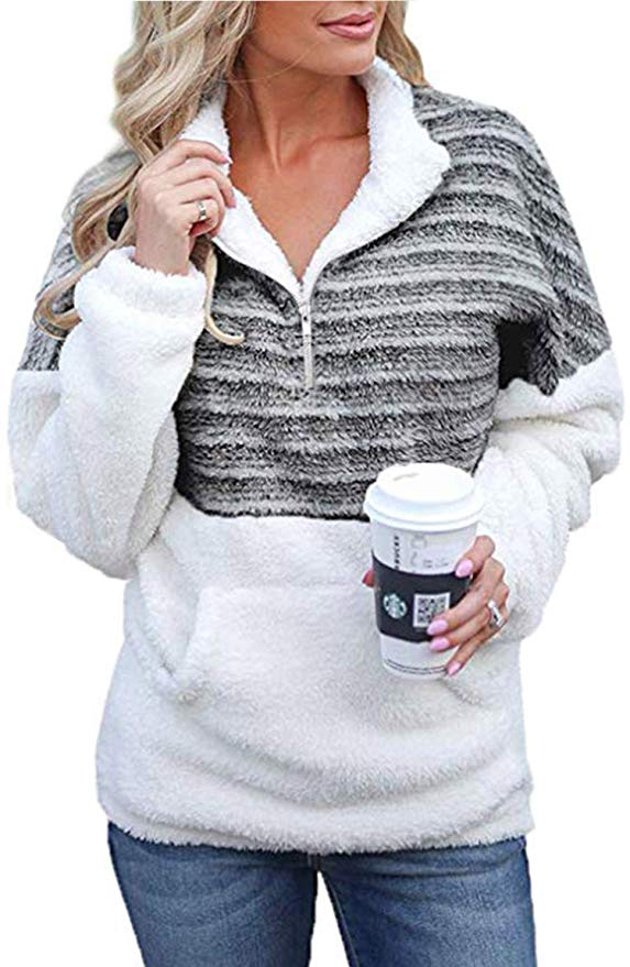 Download US$ 21.98 - Womens Long Sleeve Half Zip Fuzzy Fleece ...