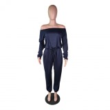 EVE Solid Slash Neck Casual Loose Long Sleeve Jumpsuits YM-9155