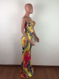 sexy Printed Strapless Retro Slim Long Maxi Dresses LA-3117
