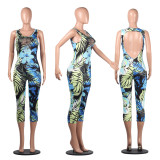 Floral Print Backless Sleeveless Hollow Out Calf Length Jumpsuits YLY-2309