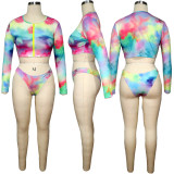 Colorful Print Long Sleeve Swimsuit TE-3677