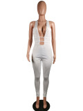 EVE Sexy Deep V Sleeveless White Bandage Jumpsuit MK-2010