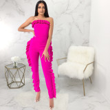 EVE Solid Ruffles Strapless Off Shoulder Jumpsuits YM-9123
