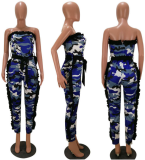 EVE Red Camouflage Ruffles Off Shoulder Jumpsuits HM-6011