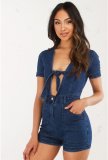 EVE Open Chest Strappy Denim Rompers OD-8139