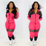 EVE Casual Mesh Patchwork Hooded Tracksuit 2 Piece Set TR-963